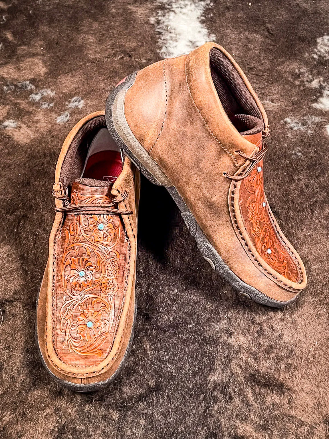 Bronya Twisted X Chukka Driving Moc - Brown & Tooled Flower