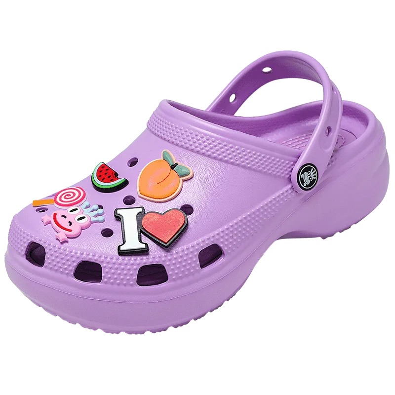 Cute Purple Woman Clogs Chunky Fruit Pattern Womens Platform Sandals Hollow Out Fashion Women's Wedge Sandals zuecos sanitarios