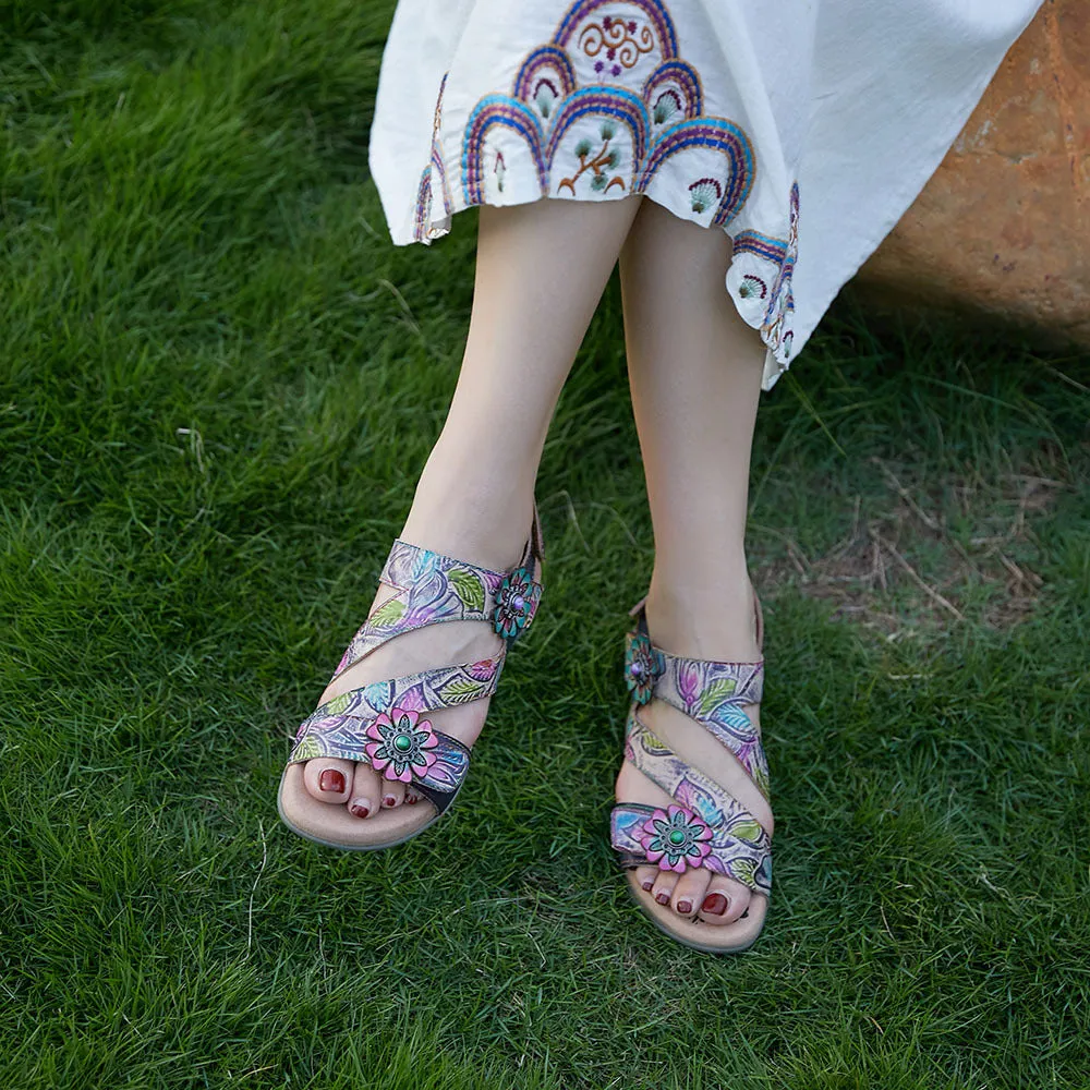 Flat-soled Sandals Women's Leather Splicing Bohemian Retro First-layer Cowhide Lightweight Non-slip Sandals Women