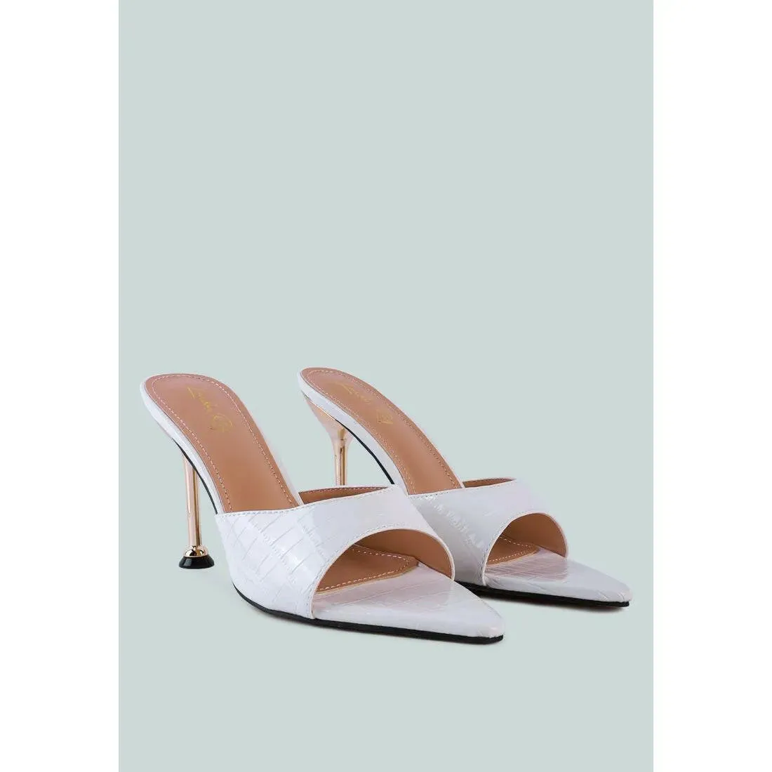 French Cut Croc Texture Patent Faux Leather Sandals
