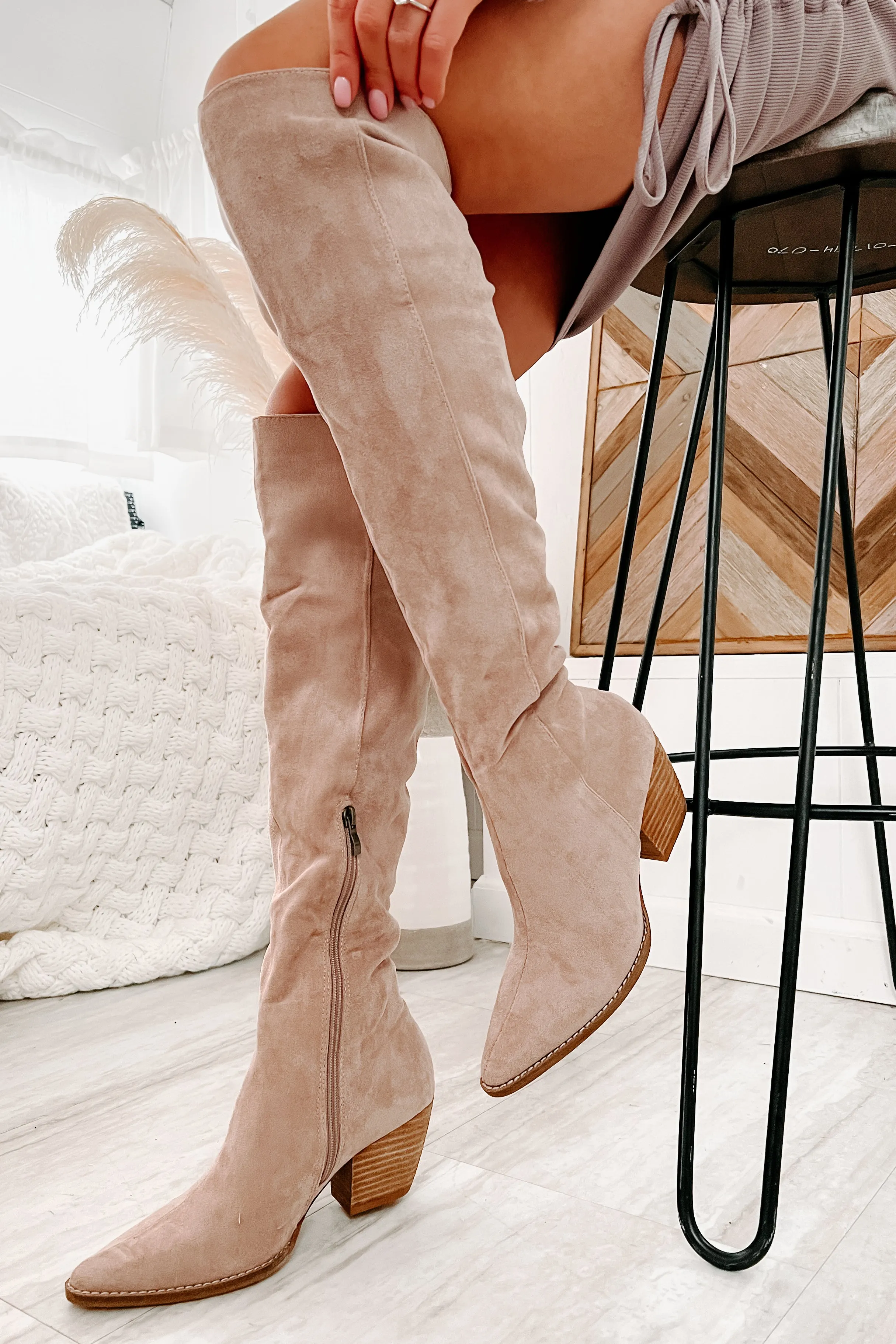 IMPERFECT Arisa Faux Suede Over The Knee Boots (Blush)