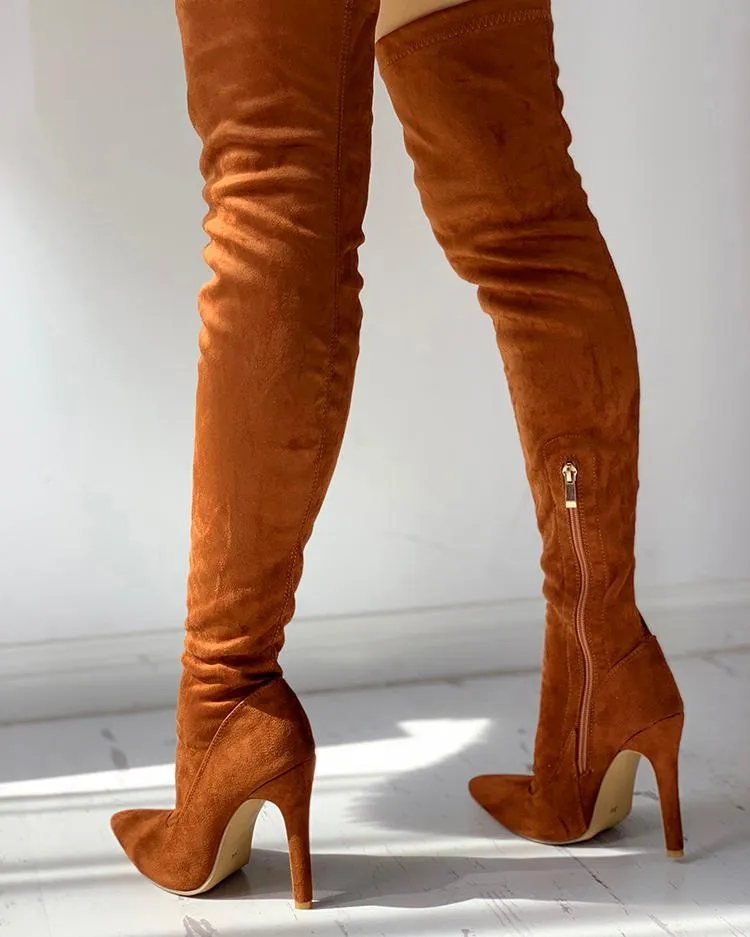 Knee High Pointed Toe Heels Red Boots