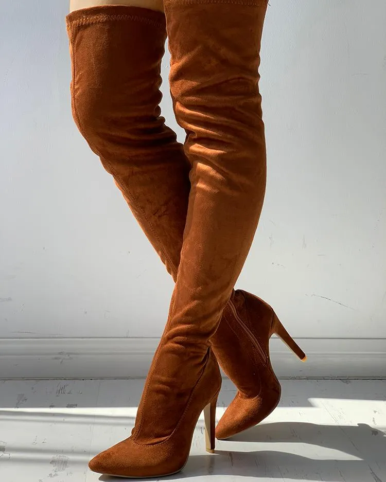 Knee High Pointed Toe Heels Red Boots