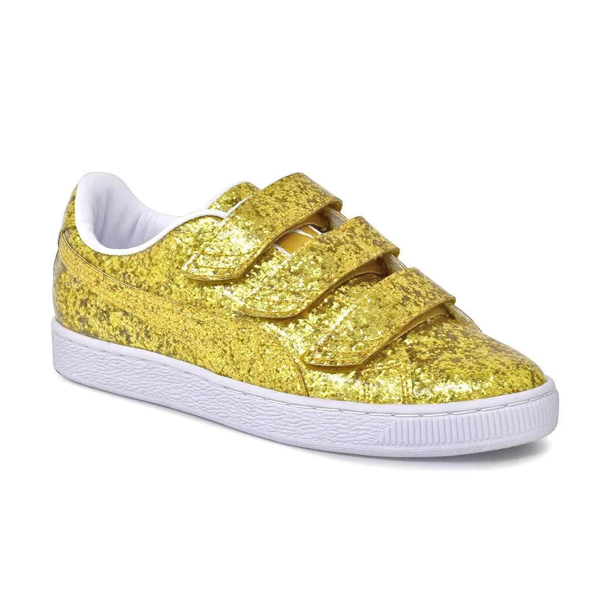 Puma Basket Strap Glitter 364070 02 Women's Gold Low Top Sneakers Shoes C2099