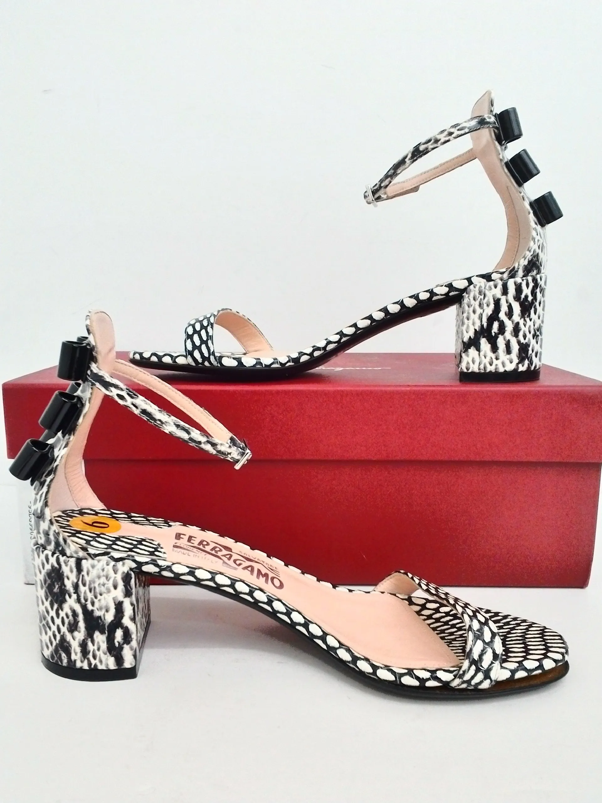 Salvatore Ferragamo Women's Connie Black/White Heeled Sandals Size 6