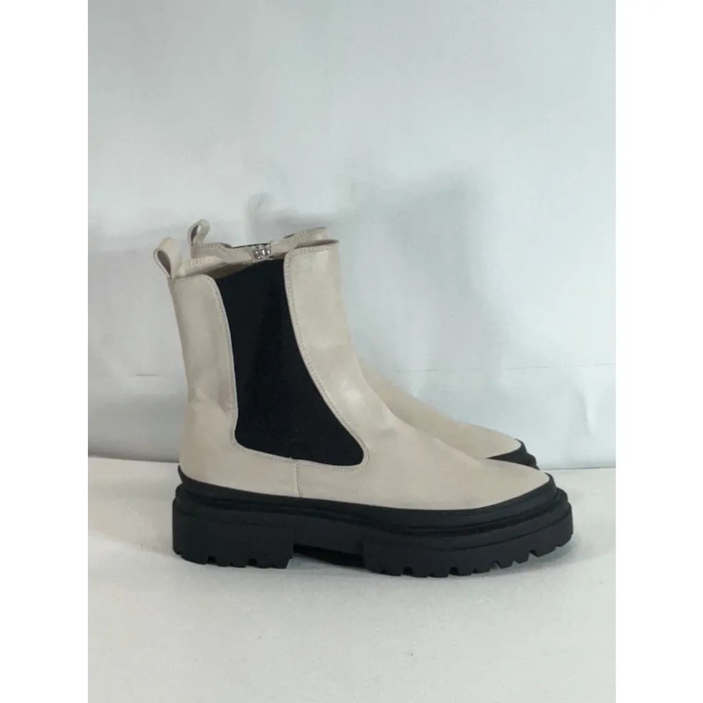 STEVEN NEW YORK Women's Bone Faux Leather Armond Side-Zip Chelsea Boots SZ 9.5