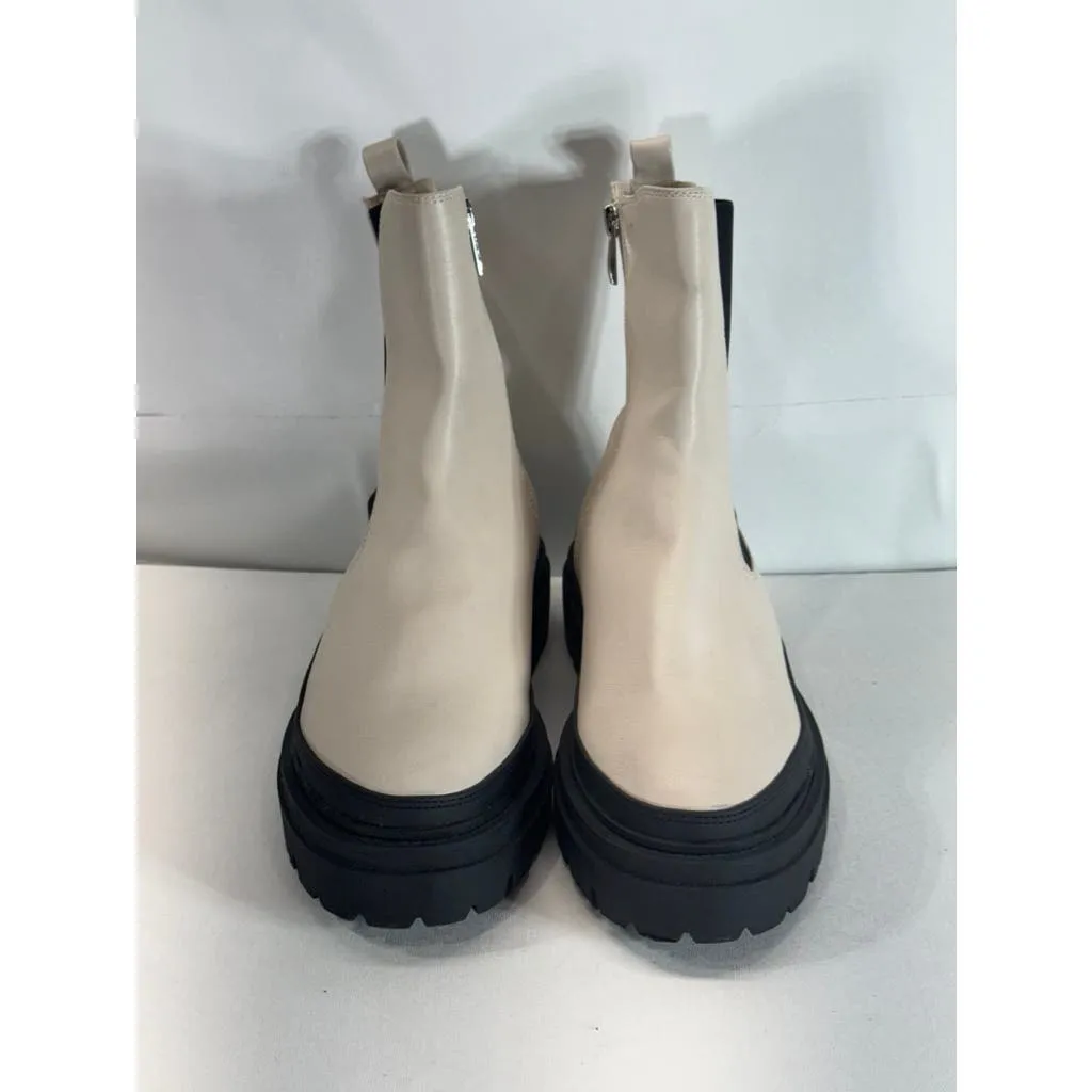 STEVEN NEW YORK Women's Bone Faux Leather Armond Side-Zip Chelsea Boots SZ 9.5