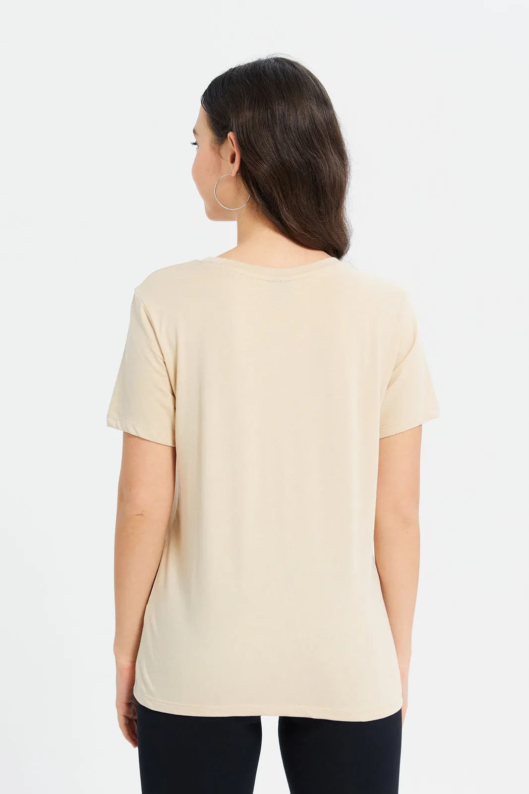 Women Beige We Bare Bears Printed T-Shirt