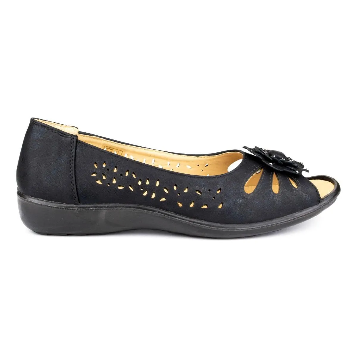 Womens Cut Out Open Toe Shoe in Black