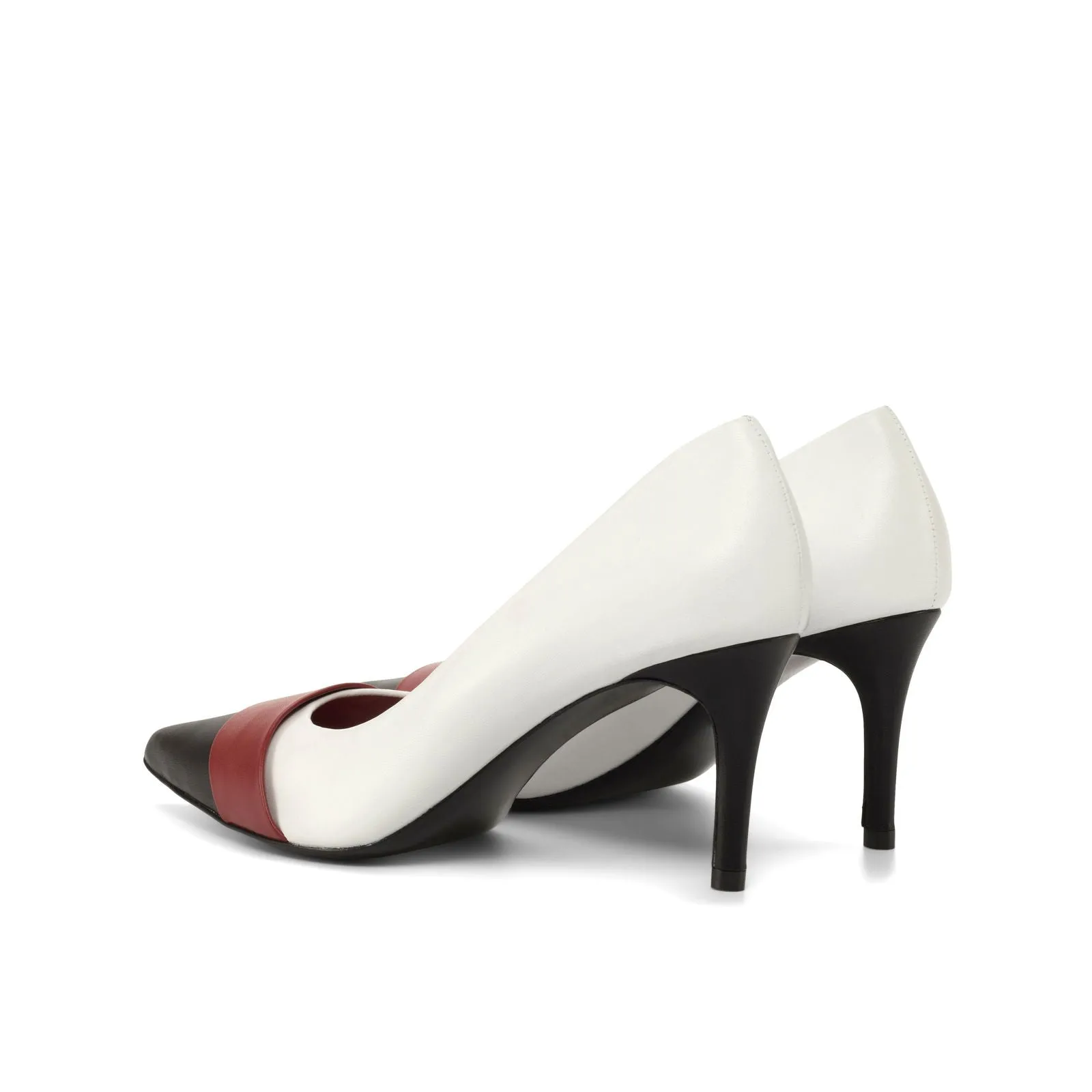 Women's Milan Pointed Toe Leather Heels Wide Plus Size Passion Red Pure White 4769