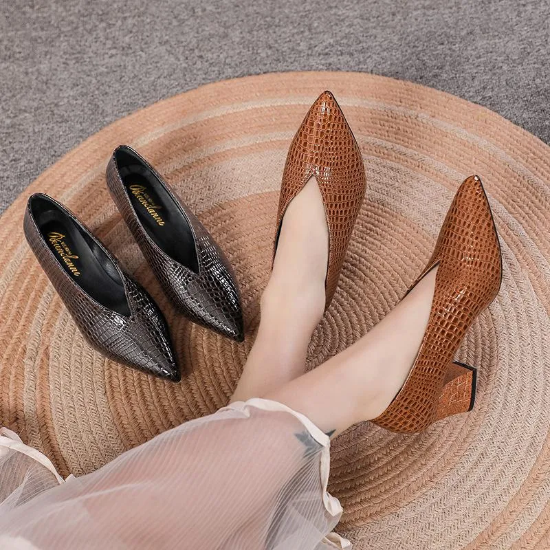 Women's Retro Shallow Mouth Pointed Toe Block Heels 88605076S
