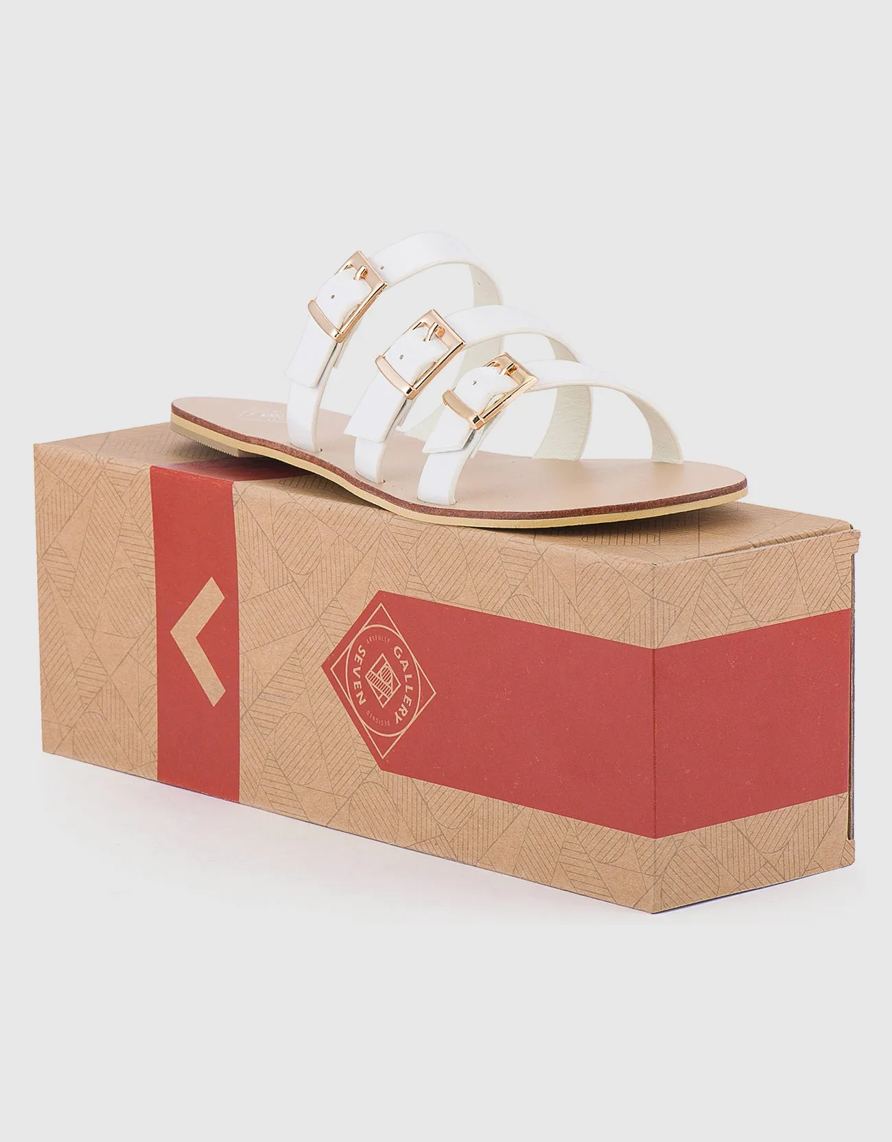 Women's Tri-Strap Buckle Slide  Sandal